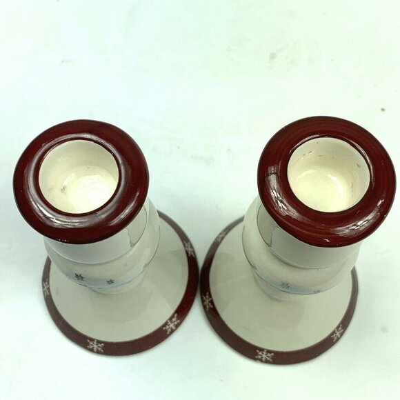 Royal Seasons Stoneware Snowman Candlesticks Taper Candle Holders Red Winter - Picture 4 of 6